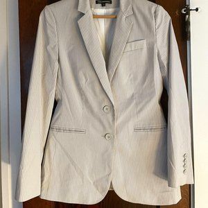 Express Design Studio Editor Fit Long Tan & White Pinstripe Blazer, Lined, 8